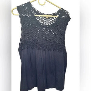 Loft Navy Sleeveless w|Crochet Upper cotton top